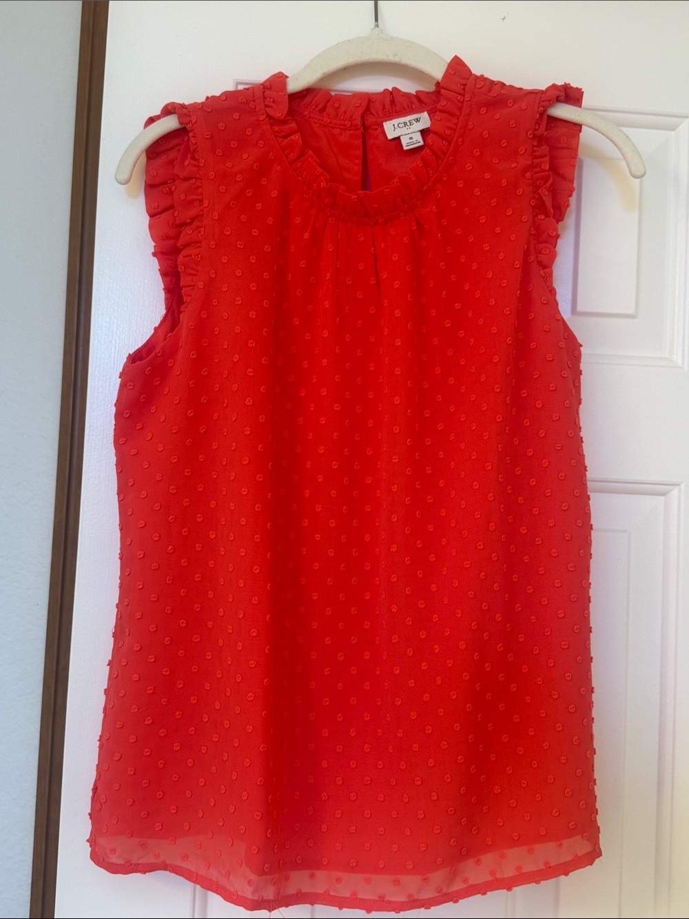 J. Crew - Coral Pink - Ruffle Sleeve Swiss Dot Camisole